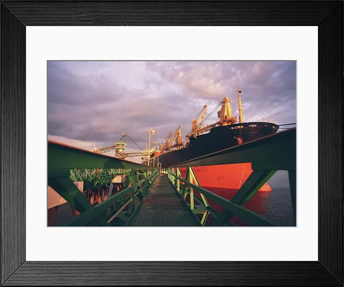 Framed Print : BLD102696. Gangway near large ship moored in port Framed Print : BLD102696. Gangway near large ship moored in port