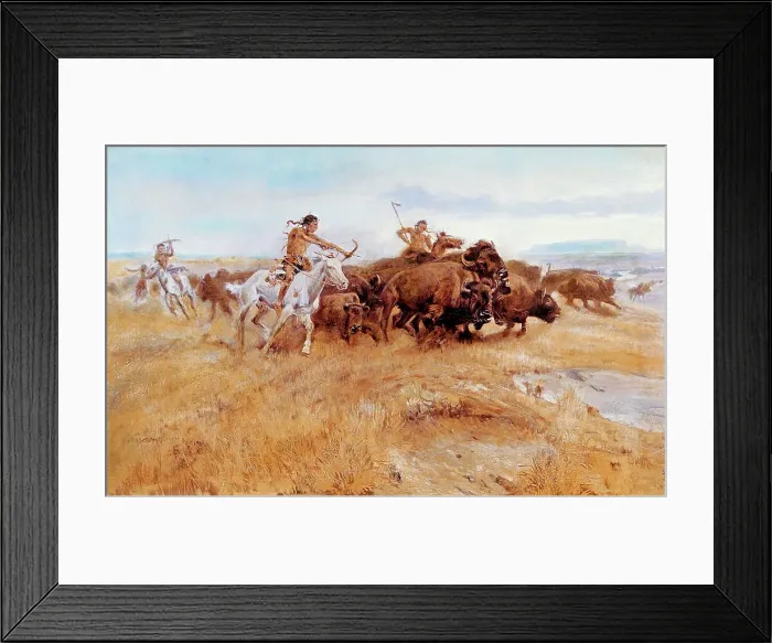 Framed Print : Buffalo Hunt by Russell Framed Print : Buffalo Hunt by Russell