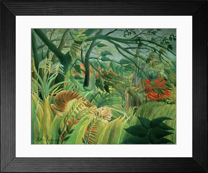 Framed Print : Tropical Storm with Tiger Surprise by Henri Rousseau Framed Print : Tropical Storm with Tiger Surprise by Henri Rousseau