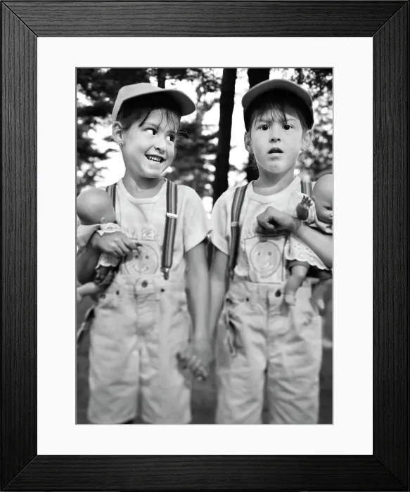 Framed Print : Portrait of twin sisters at twins festival in Ohio Framed Print : Portrait of twin sisters at twins festival in Ohio