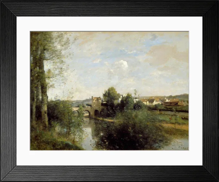 Framed Print : Seine and Old Bridge at Limay by Corot
