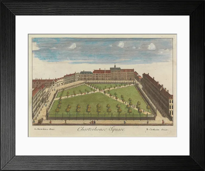 Framed Print : Charterhouse Square Eighteenth Century Hand Colored Engraving Framed Print : Charterhouse Square Eighteenth Century Hand Colored Engraving