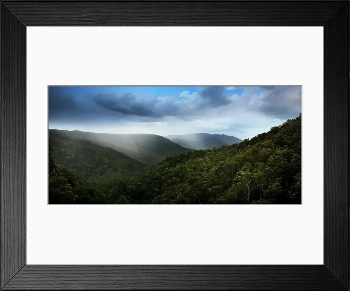 Framed Print : Rain patches over Rainforest