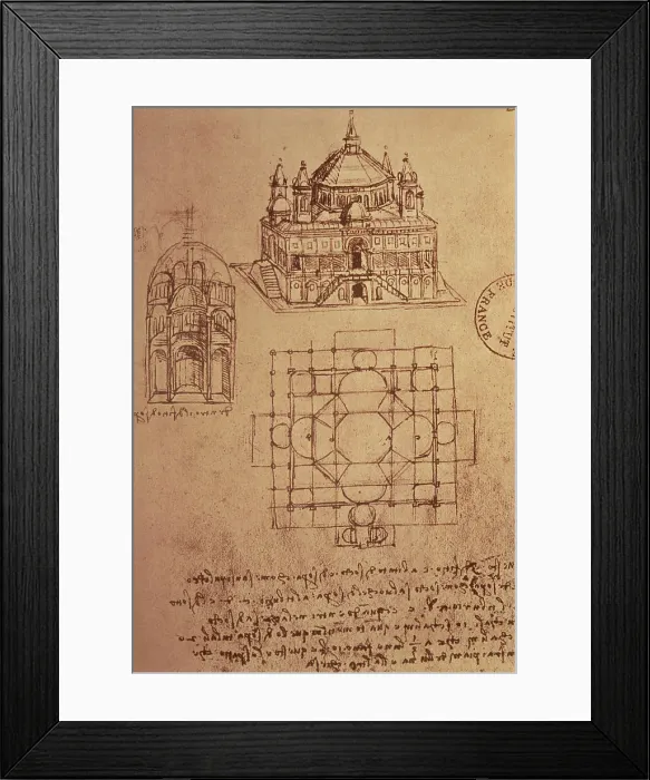 Framed Print : Sketch of a Square Church...by Leonardo da Vinci