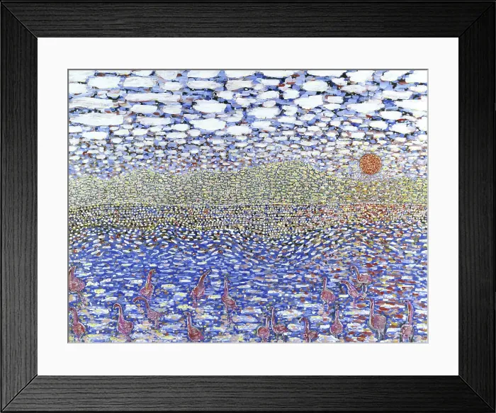 Framed Print : Flamingos At Sunset by Sickles Framed Print : Flamingos At Sunset by Sickles