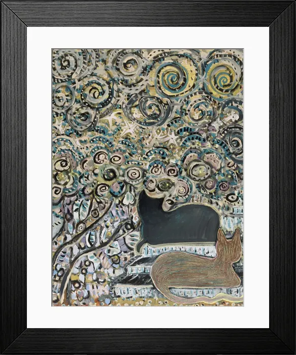 Framed Print : Cats Looking at Flowers by Sickles Framed Print : Cats Looking at Flowers by Sickles