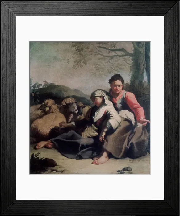 Framed Print : Shepherdesses With Sheep Framed Print : Shepherdesses With Sheep
