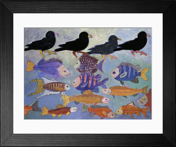 Framed Print : Moons And Crows On Fish Framed Print : Moons And Crows On Fish