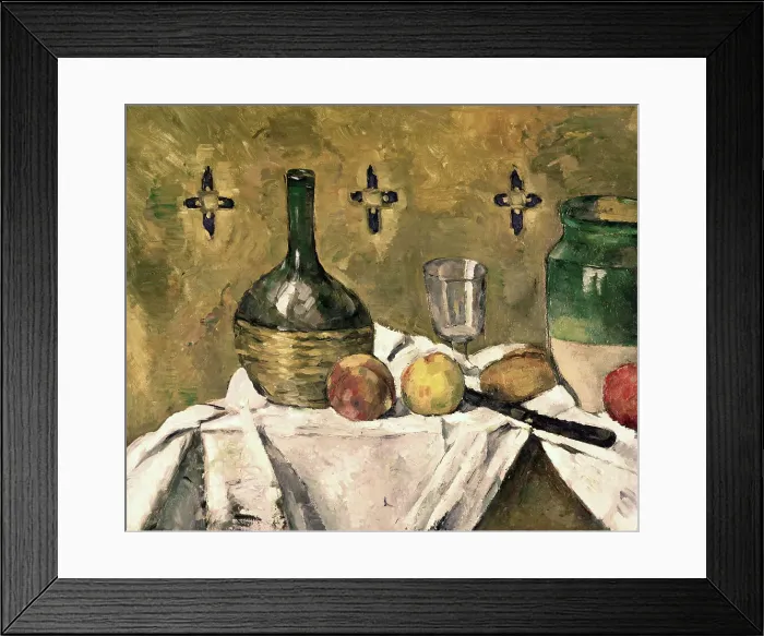 Framed Print : Flask, Glass & Fruit by Cezanne Framed Print : Flask, Glass & Fruit by Cezanne