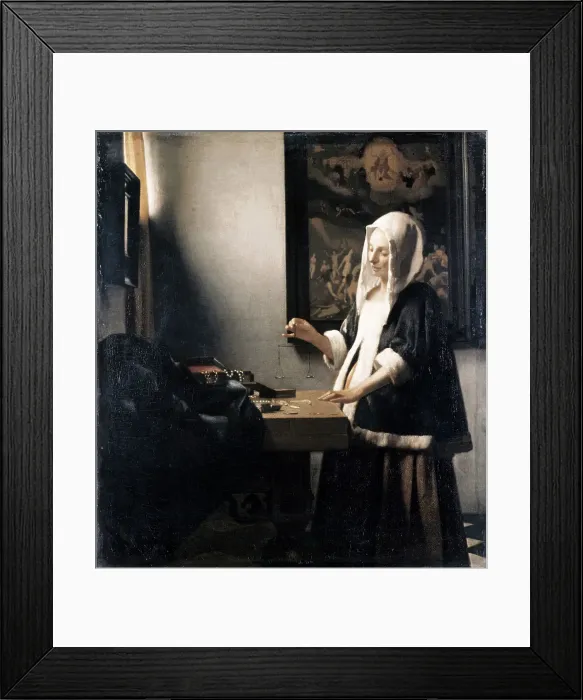 Framed Print : Woman Weighing Gold by Vermeer Framed Print : Woman Weighing Gold by Vermeer