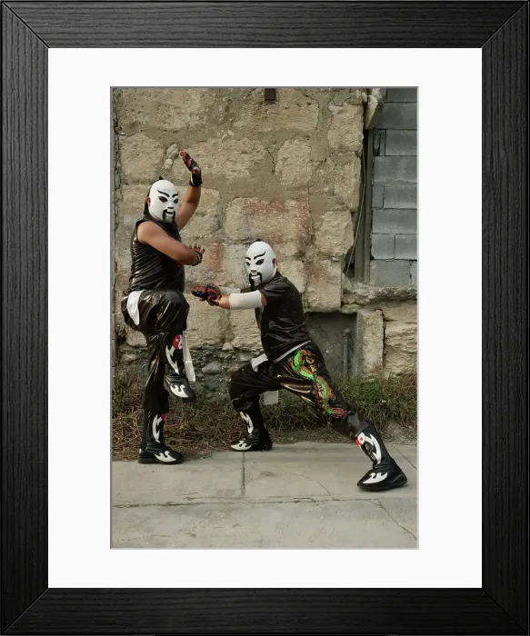 Framed Print : BLD071138. Hispanic men dressed as Mexican wrestlers Framed Print : BLD071138. Hispanic men dressed as Mexican wrestlers