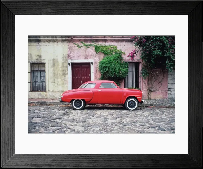 Framed Print : Antique car on a cobblestone road Framed Print : Antique car on a cobblestone road