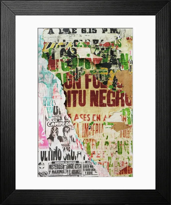 Framed Print : Detail of ripped Lucha Libre posters on a wall Framed Print : Detail of ripped Lucha Libre posters on a wall