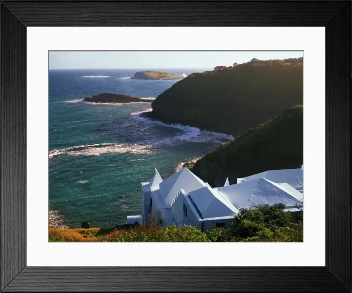 Framed Print : High angle view of a stucco house on the coast Framed Print : High angle view of a stucco house on the coast