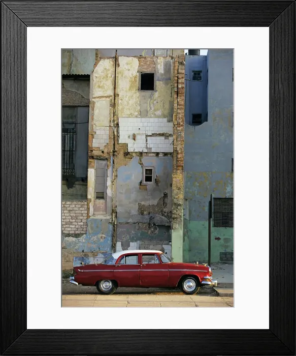 Framed Print : Vintage car parked in front of an old building Framed Print : Vintage car parked in front of an old building