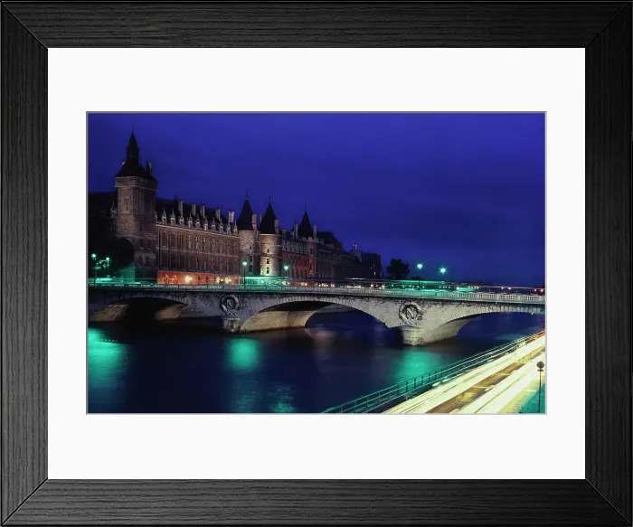 Framed Print : Bridge over a river lit up at night Framed Print : Bridge over a river lit up at night