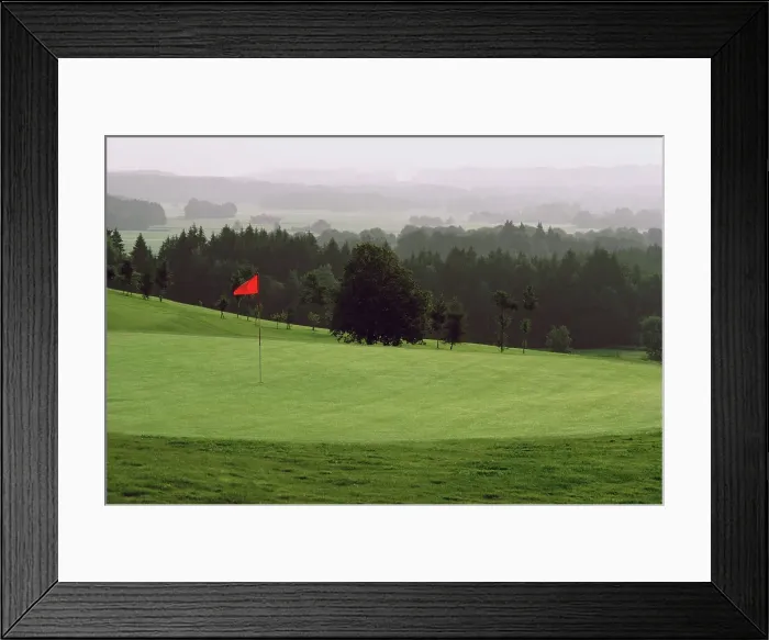 Framed Print : Golf flag in a golf course, Bavaria, Germany Framed Print : Golf flag in a golf course, Bavaria, Germany