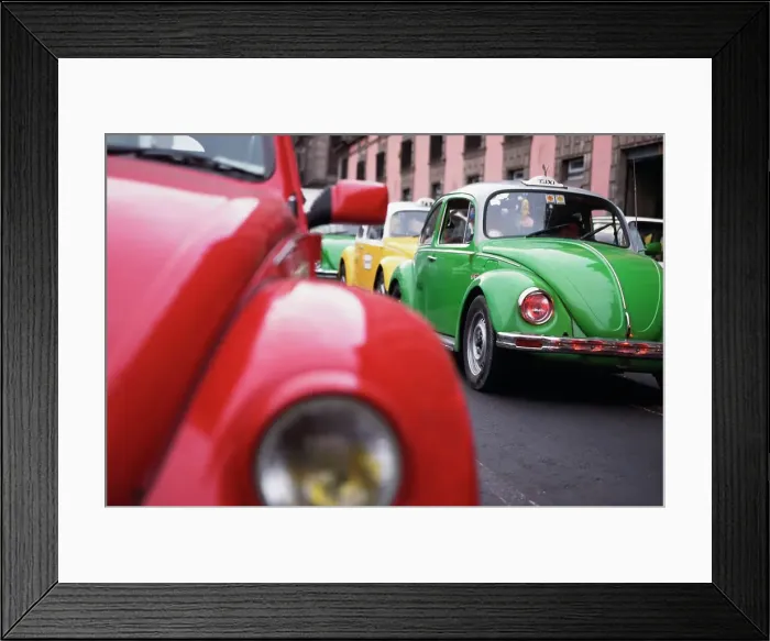 Framed Print : Beetle taxis on the road, Mexico City, Mexico Framed Print : Beetle taxis on the road, Mexico City, Mexico
