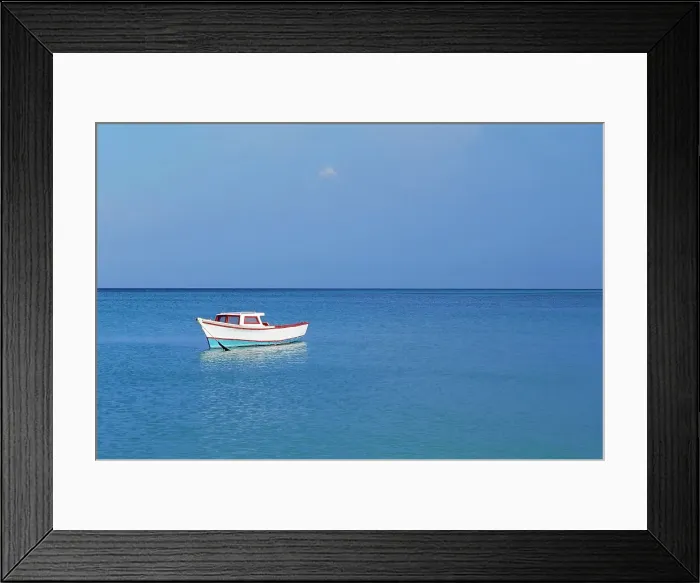 Framed Print : Boat in the ocean, Antigua And Barbuda Framed Print : Boat in the ocean, Antigua And Barbuda