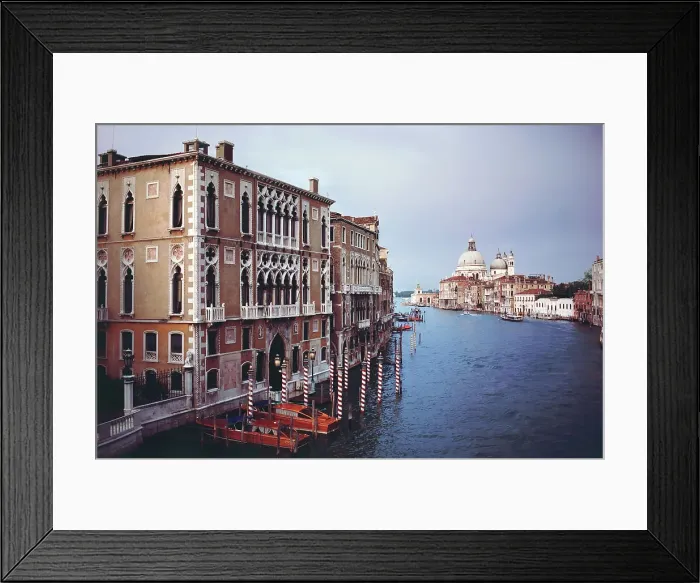 Framed Print : Boats moored at canal with Basilica in the background Framed Print : Boats moored at canal with Basilica in the background