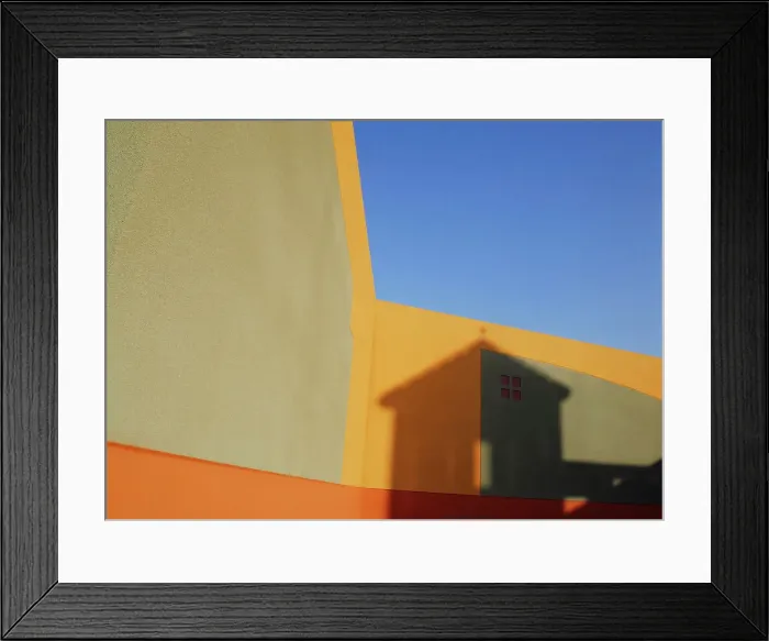 Framed Print : Architectural details of colorful wall with shadow