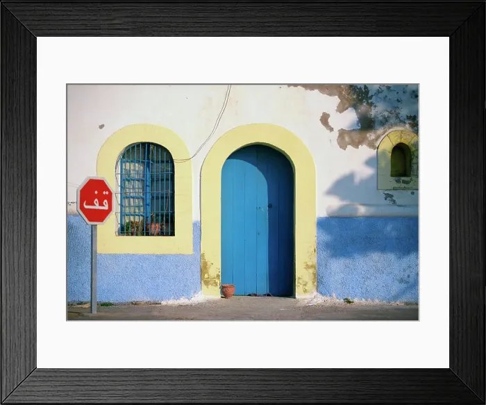 Framed Print : Stop sign in front of a house, Essaouira, Morocco Framed Print : Stop sign in front of a house, Essaouira, Morocco