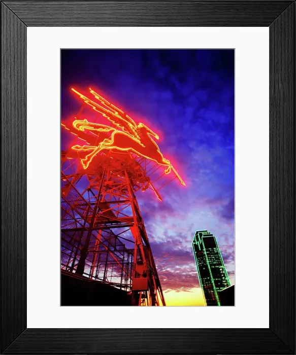 Framed Print : Neon Pegasus sign on top of the Magnolia Hotel at night Framed Print : Neon Pegasus sign on top of the Magnolia Hotel at night