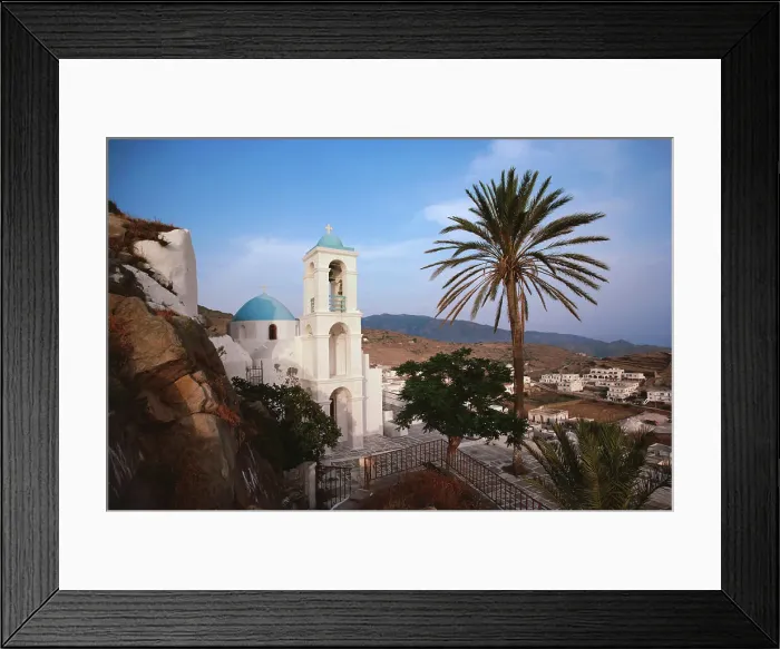 Framed Print : Trees in front of a Church, Ios