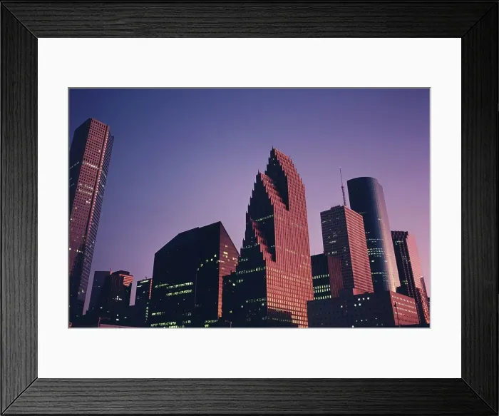 Framed Print : Downtown city skyline at sunset