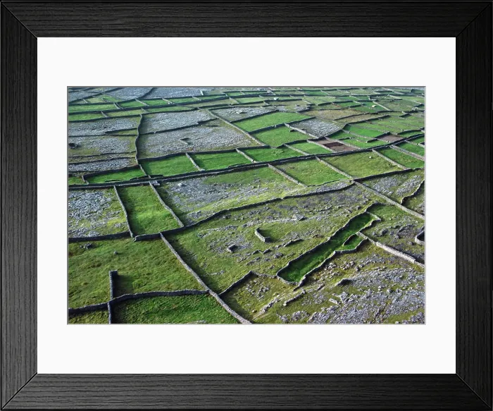 Framed Print : Aerial view of farm land and dry stone walls