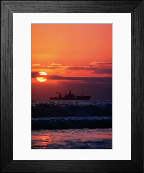 Framed Print : Ship in the ocean at dusk, California, USA