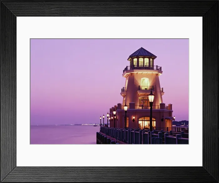 Framed Print : Lighthouse and pier in the sea Framed Print : Lighthouse and pier in the sea