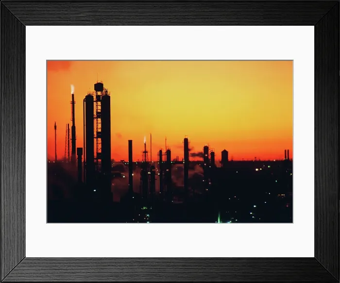 Framed Print : Silhouette of an oil refinery at sunset Framed Print : Silhouette of an oil refinery at sunset