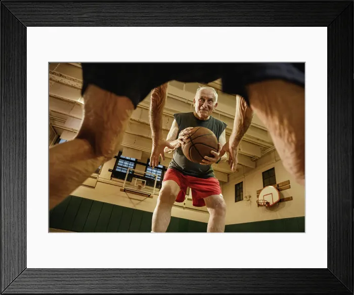 Framed Print : BLD016440. Elderly men playing basketball
