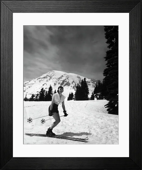 Framed Print : Woman skiing on snow, Mt Rainier National Park, Washington State, USA Framed Print : Woman skiing on snow, Mt Rainier National Park, Washington State, USA