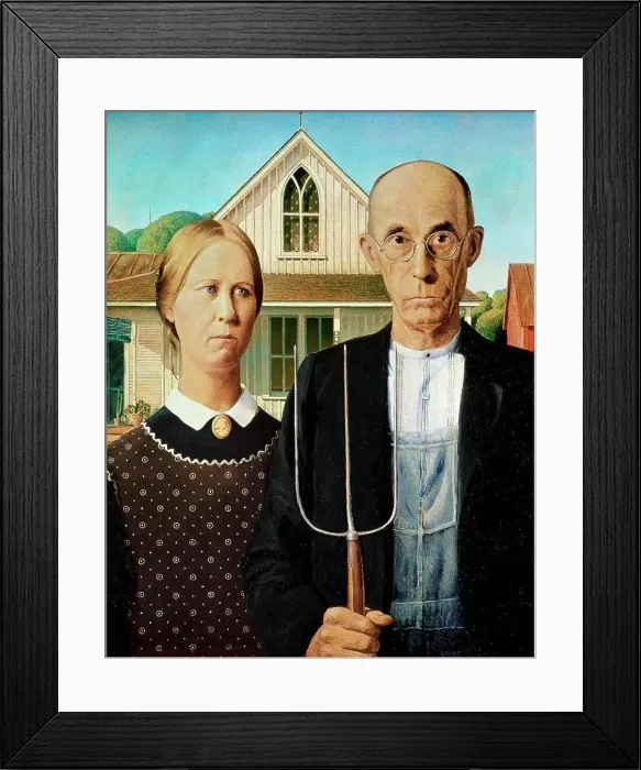Framed Print : American Gothic by Grant Wood, oil on canvas, 1930, 1892-1942, USA, Illinois, Art Institute of Chicago Framed Print : American Gothic by Grant Wood, oil on canvas, 1930, 1892-1942, USA, Illinois, Art Institute of Chicago