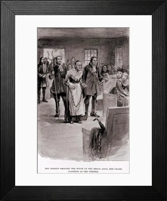 Framed Print : Salem Witch Trials. Elderly Rebecca Nurse in heavy chains after her conviction for witchcraft in June 1692