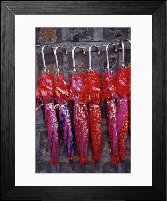 Framed Print : Ceremonial umbrellas for sale at Lalibela market, Ethiopia
