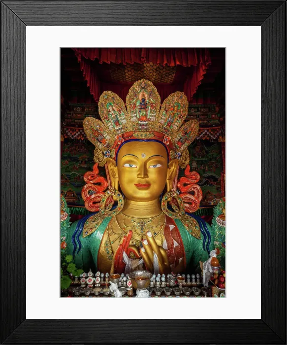 Framed Print : Maitreya Buddha statue face close up in Thiksey Gompa. Ladakh, India Framed Print : Maitreya Buddha statue face close up in Thiksey Gompa. Ladakh, India