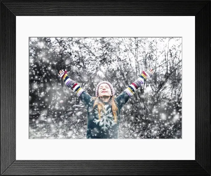 Framed Print : Happy girl at snowfall Framed Print : Happy girl at snowfall