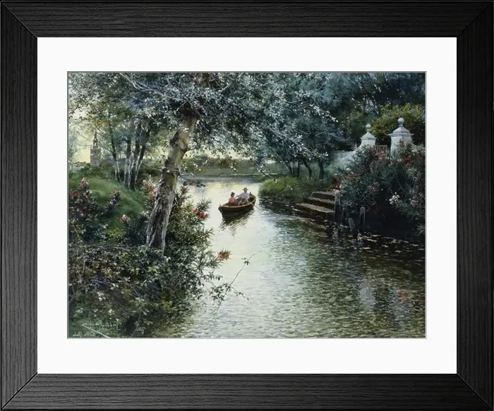 Framed Print : A River Landscape with Figures in a Boat Framed Print : A River Landscape with Figures in a Boat