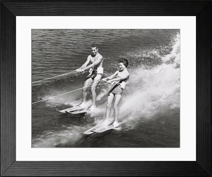Framed Print : Young couple waterskiing Framed Print : Young couple waterskiing