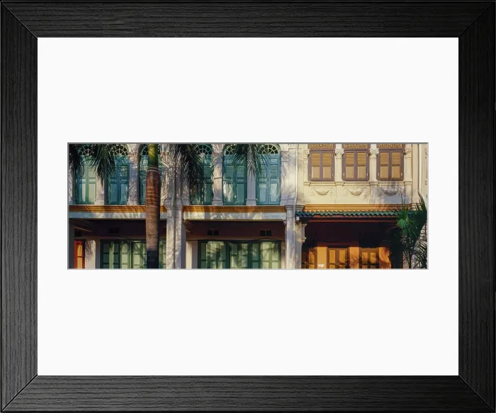 Framed Print : Panorama of of old building in the old idstrict of Singapore with shutters on the windows Framed Print : Panorama of of old building in the old idstrict of Singapore with shutters on the windows