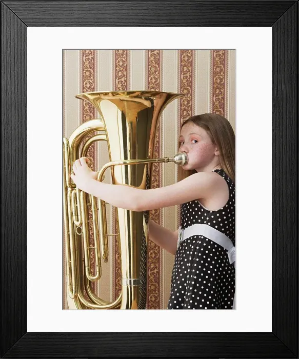 Framed Print : Girl playing tuba