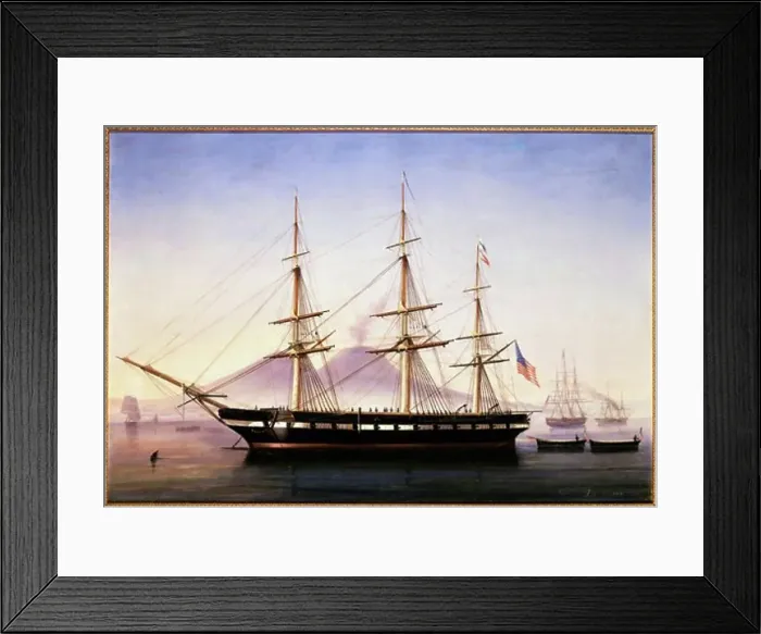 Framed Print : The USS Constellation at Anchor Naples Tomasso Di Simone 1850 Italian
