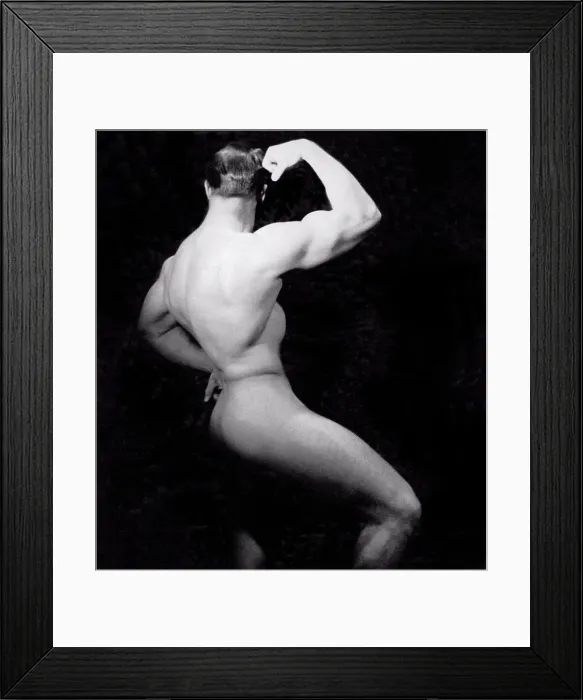 Framed Print : San Francisco, California: c. 1950 A male bodybuilder poses nude from the side Framed Print : San Francisco, California: c. 1950 A male bodybuilder poses nude from the side