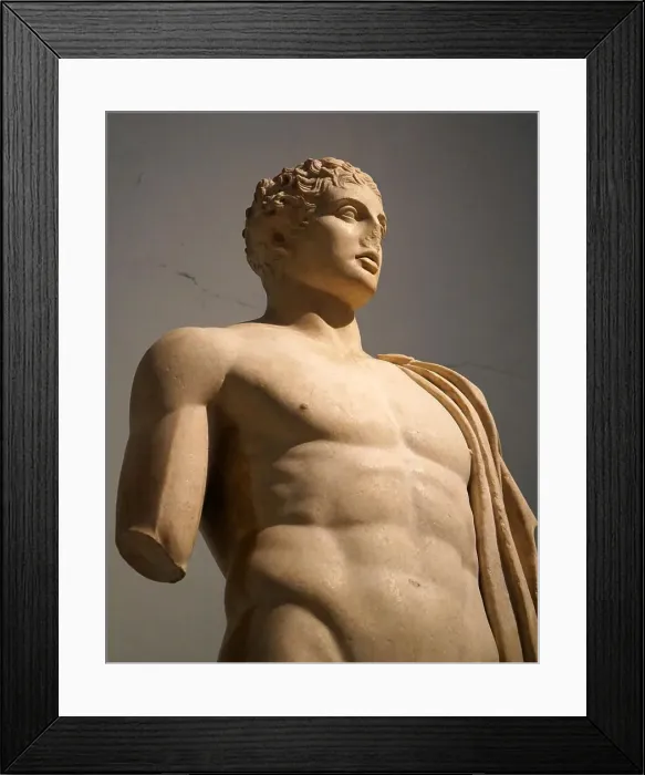 Framed Print : Marble statue of a young Roman athlete. Dated 300 BC
