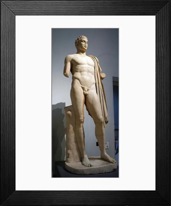 Framed Print : Marble statue of a young Roman athlete. Dated 300 BC