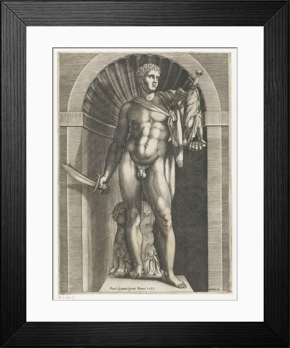 Framed Print : Sculpture of a warrior, 1582 print A sculpture of a naked warrior in a niche Framed Print : Sculpture of a warrior, 1582 print A sculpture of a naked warrior in a niche