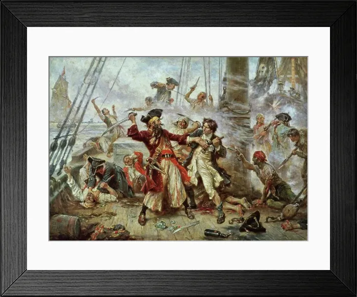 Framed Print : Capture of The Pirate Blackbeard 1718 Jean Leon Gerome Ferris (1863-1930 / American) Framed Print : Capture of The Pirate Blackbeard 1718 Jean Leon Gerome Ferris (1863-1930 / American)